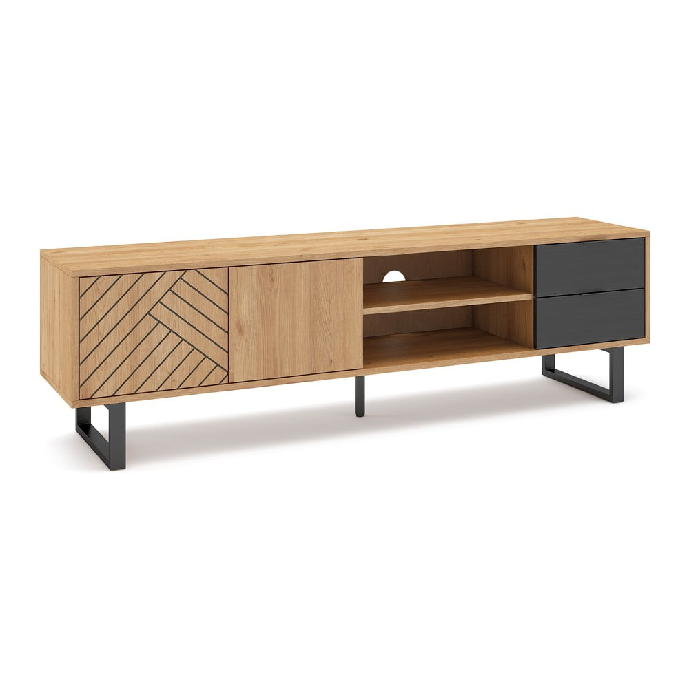 Antracitszürke-natúr színű TV-állvány tölgyfa dekorral 180x51,5 cm Madona – Marckeric