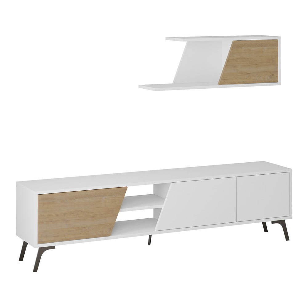 Fehér-natúr színű nappali bútor szett tölgyfa dekorral 180x48 cm fiona - kalune design