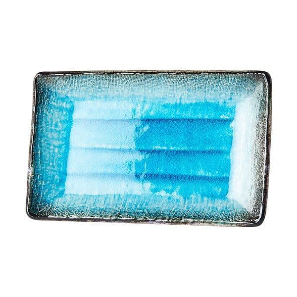 Sky kék kerámia szervírozó tányér, 21 x 13,5 cm - MIJ