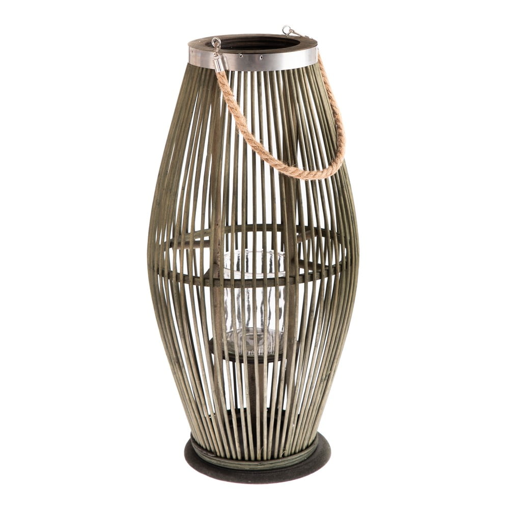 Zöld üveg lámpa bambusz szerkezettel, magasság 59 cm - Dakls