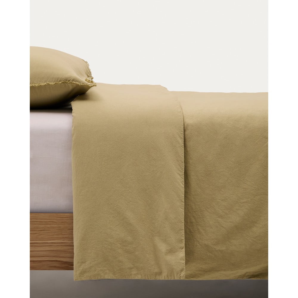 Sárga-zöld egyszemélyes-hosszabbított pamut-perkál ágyneműhuzat 150x220 cm Sifinia – Kave Home
