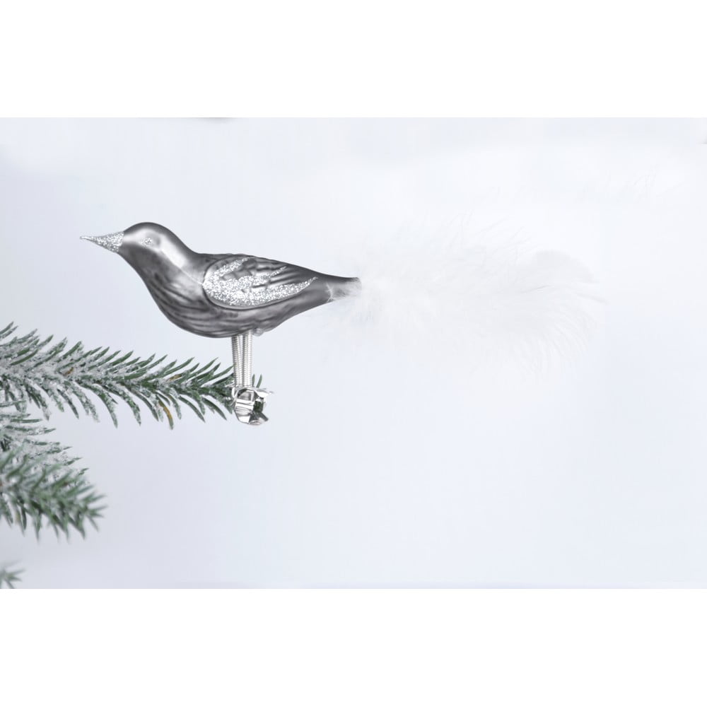 3 db-os ezüstszínű madáralakú üveg karácsonyi dísz készlet - Ego Dekor