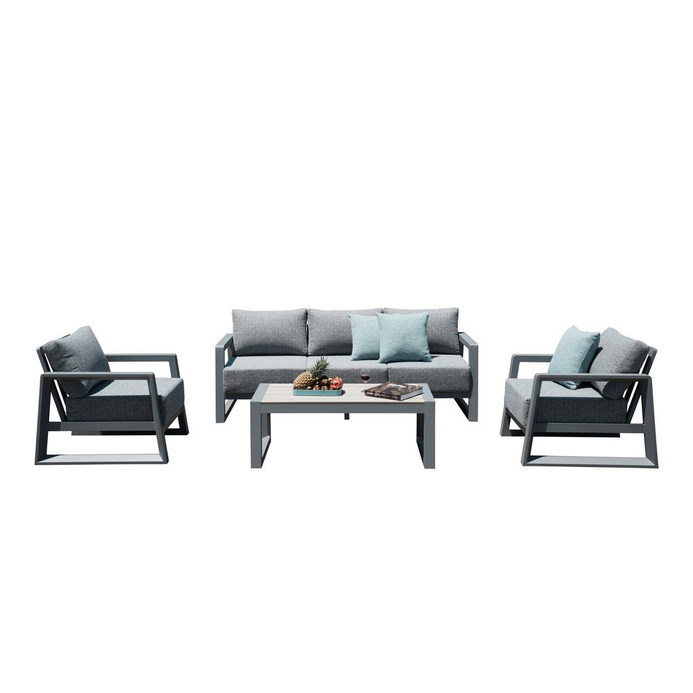 Szürke alumínium ötszemélyes kerti lounge szett Boston – Rojaplast