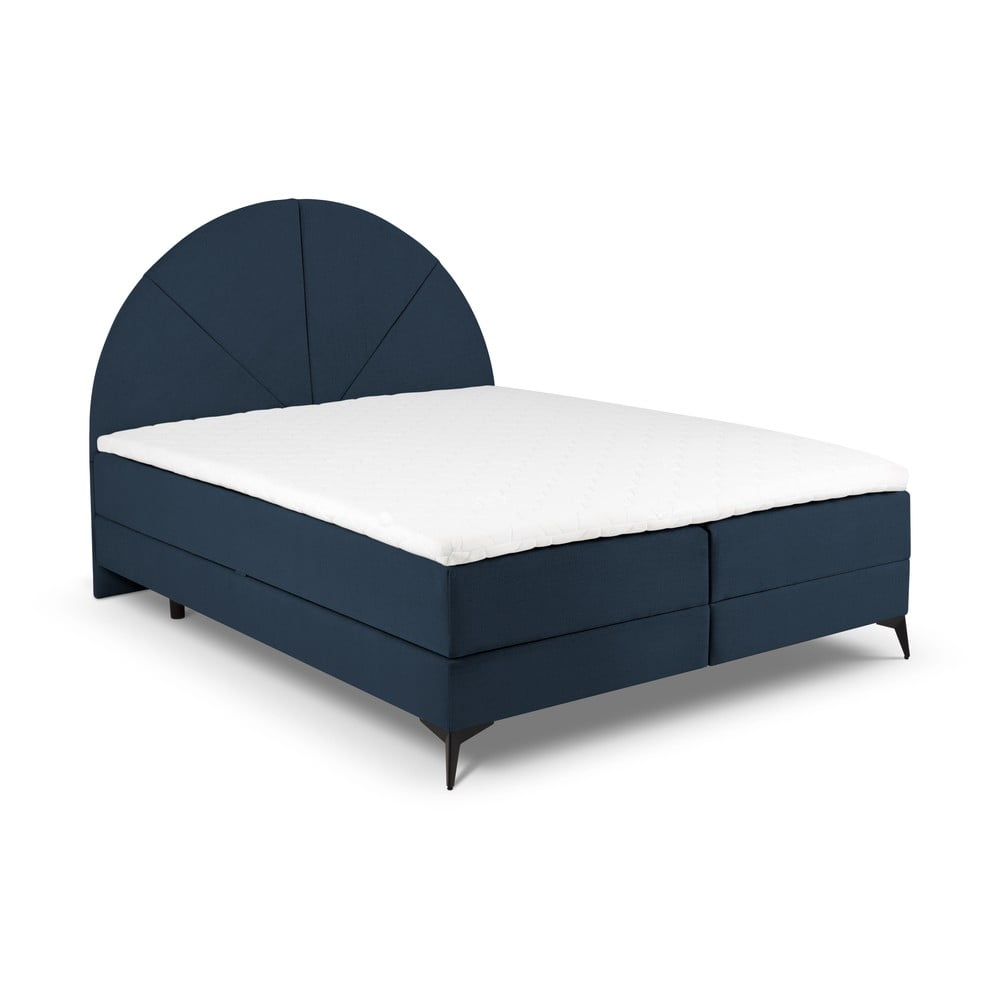 Sötétkék boxspring ágy tárolóhellyel 160x200 cm Sunset – Cosmopolitan Design