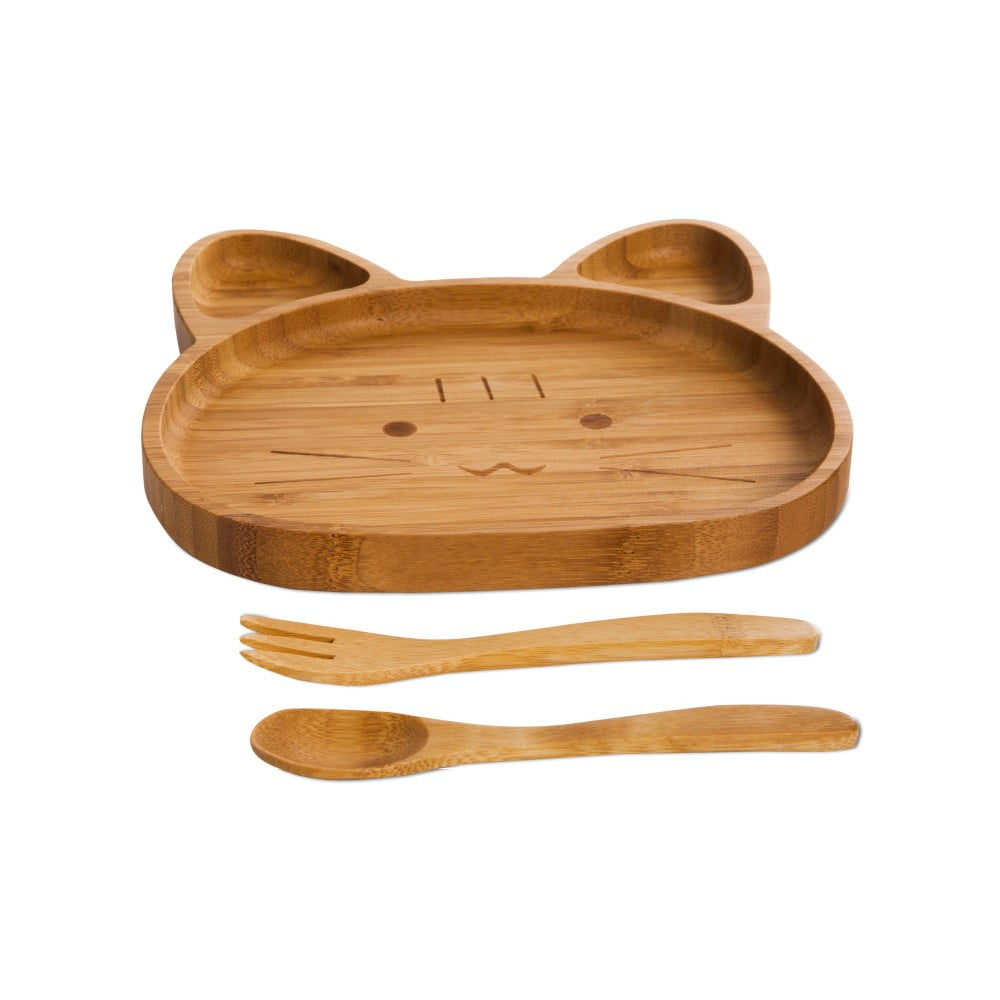 Medve formájú gyerektányér és evőeszköz bambuszból - Bambum