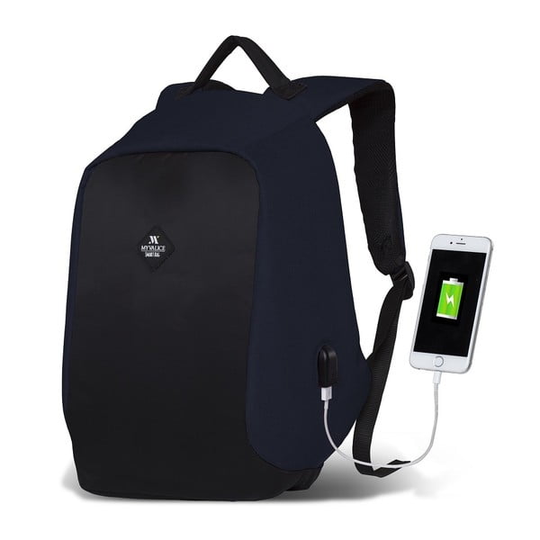SECRET Smart Bag sötétkék-fekete hátizsák USB csatlakozóval - My Valice