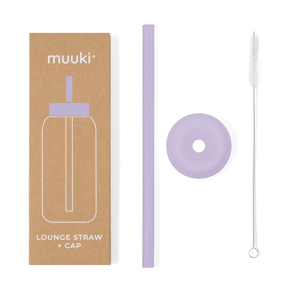 Szilikon szívószál tisztítókefével-fedéllel Pastel Lilac – Muuki