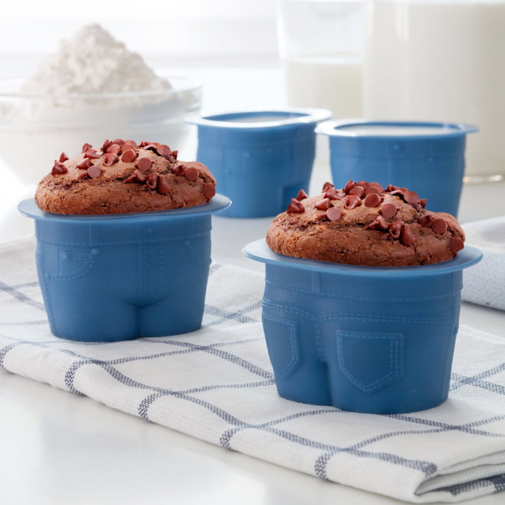 4 db nadrág formájú kék szilikon muffin sütőforma - InnovaGoods