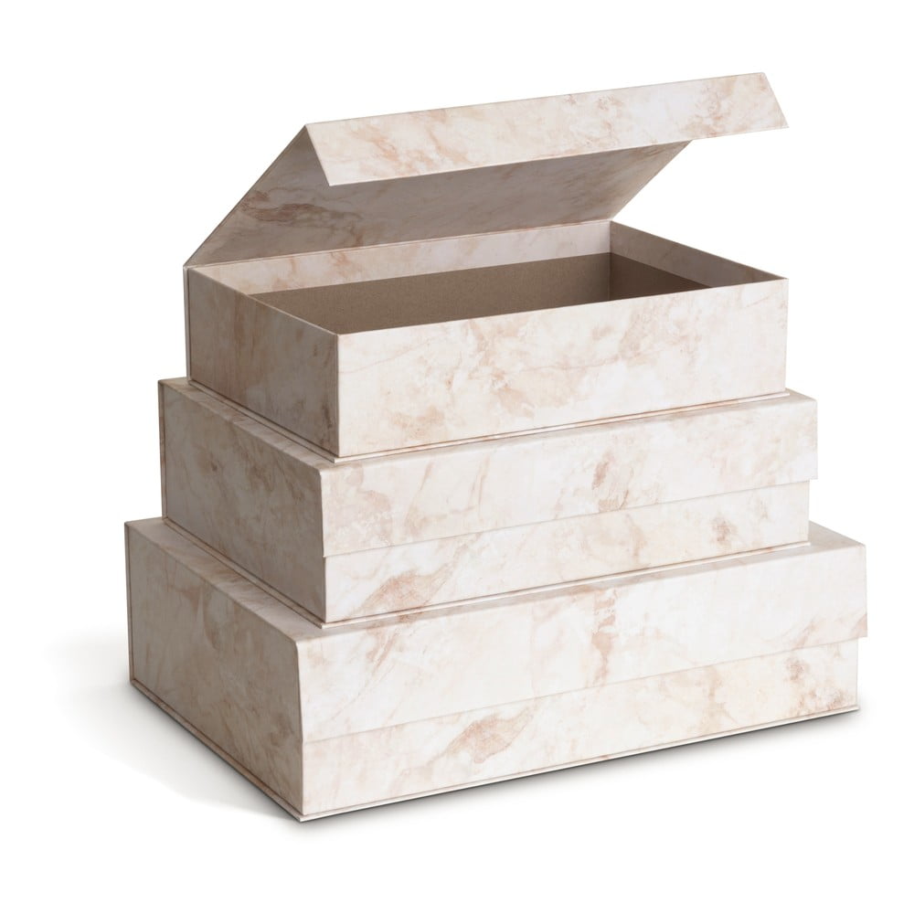Bézs fedeles dekoratív karton tárolódoboz szett 3 db-os 42,5x29,5x13 cm Kian Paper Laminate – Bigso