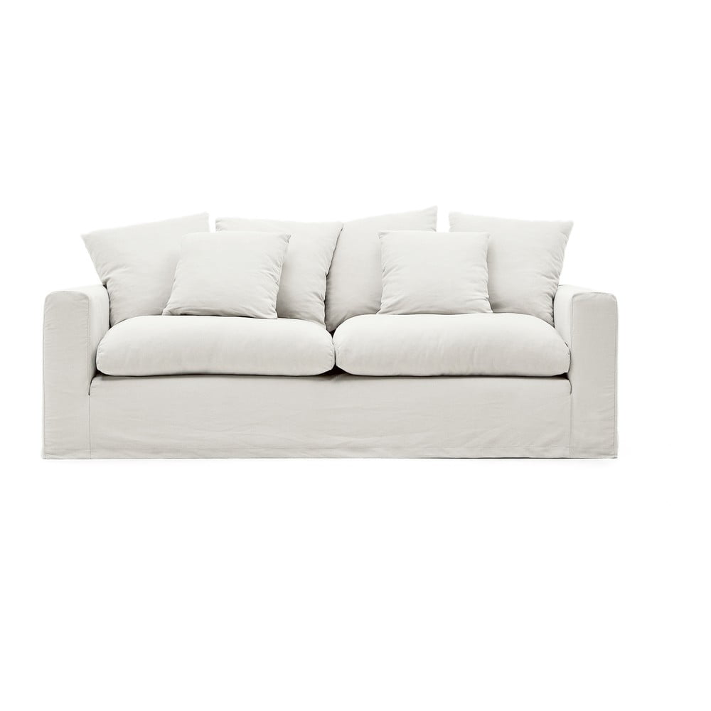 Fehér len kanapé 240 cm nora – kave home