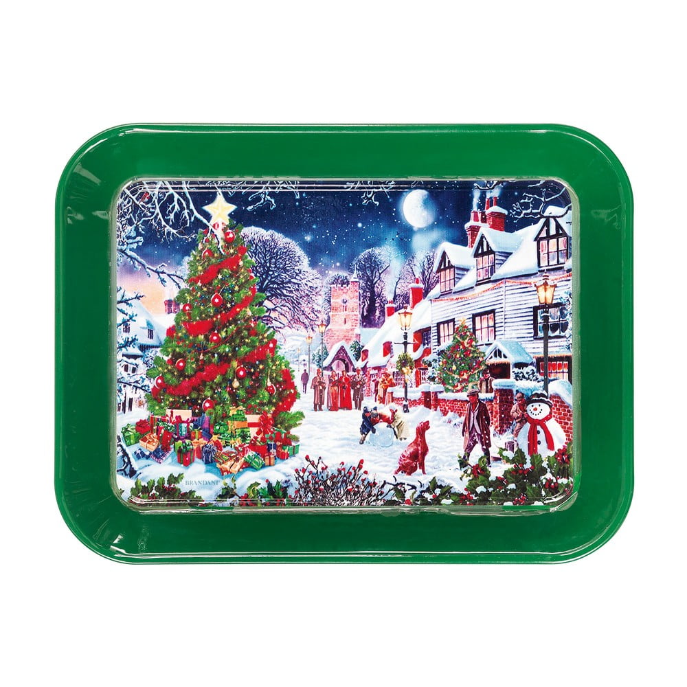 Zöld kínáló tálca karácsonyi mintával, hossz 33,5 cm - Brandani