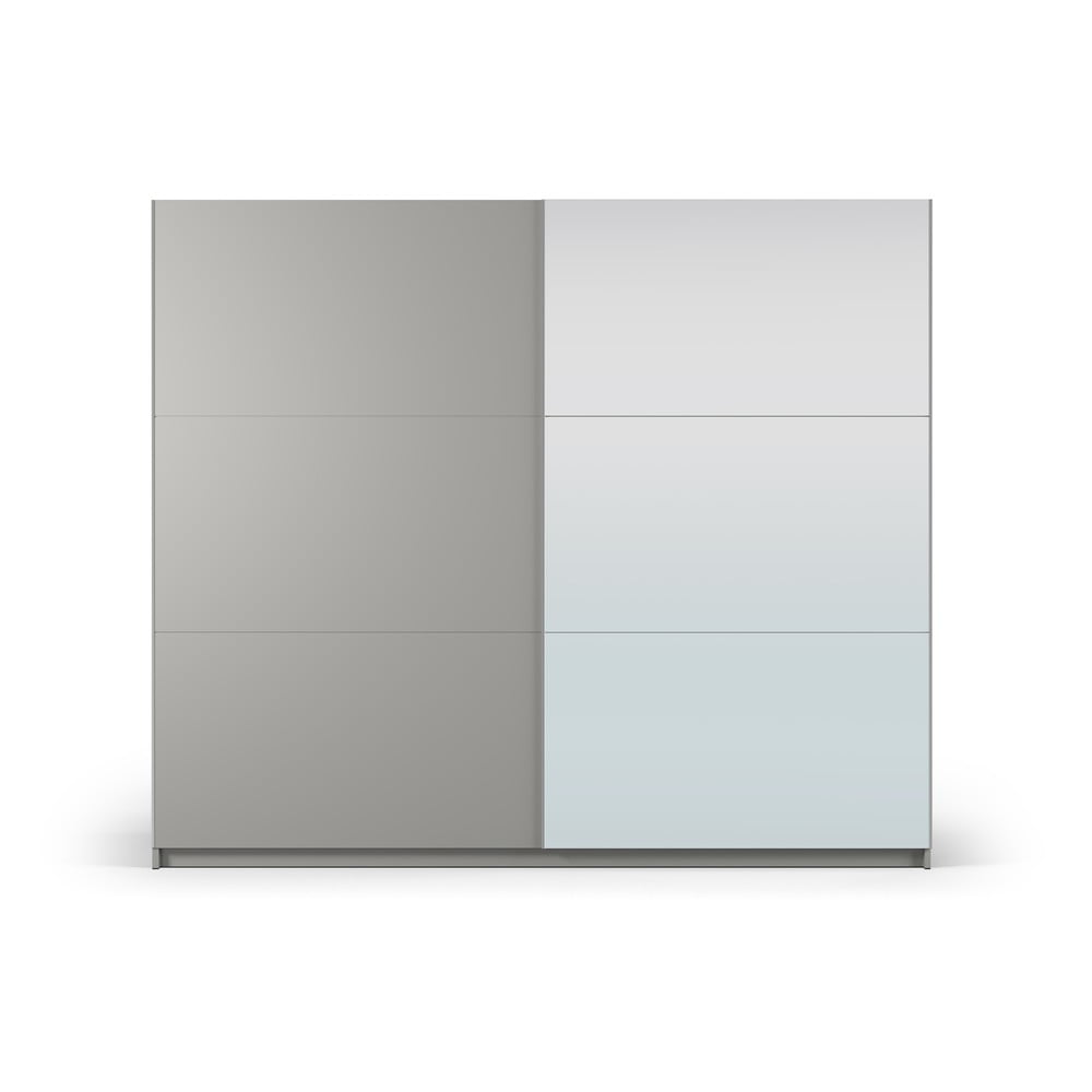 Szürke ruhásszekrény tükörrel és tolóajtókkal 250x215 cm Lisburn - Cosmopolitan Design