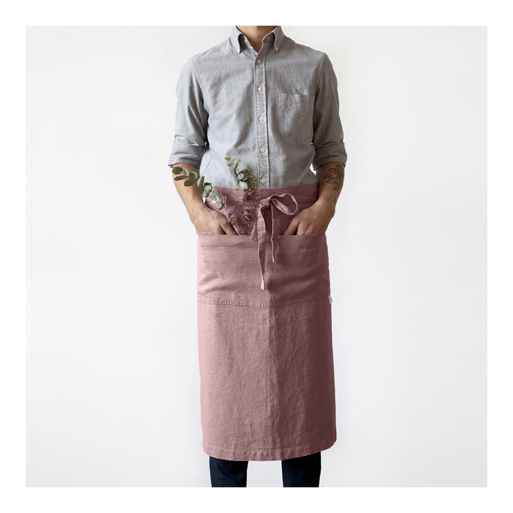 Chef lila vászonkötény, hosszúság 76 cm - Linen Tales