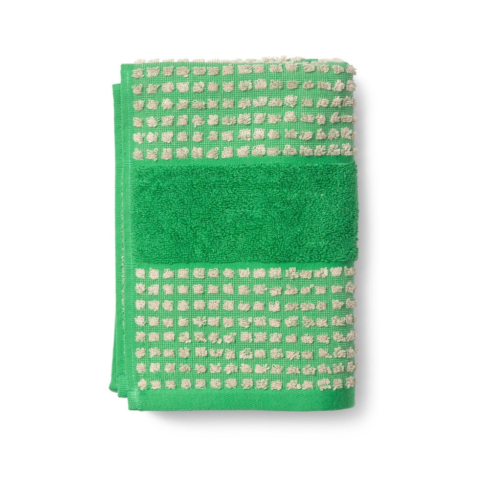 Zöld-bézs bio pamut fürdőlepedő 70x140 cm Check – JUNA