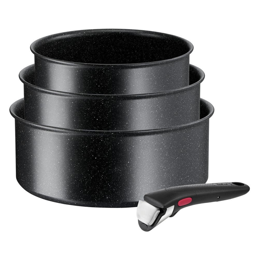 Indukciós tűzhelyhez alkalmas alumínium edénykészlet tapadásmentes bevonattal, levehető nyéllel, 3 db-os INGENIO Black stone L3998902 – Tefal