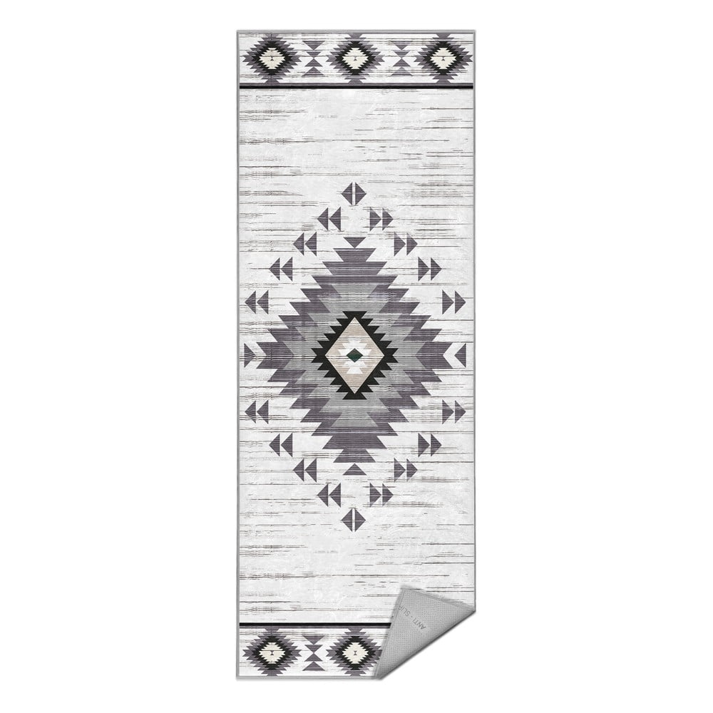 Világosszürke mosható futószőnyeg 80x200 cm Ethnic Geo – Mila Home