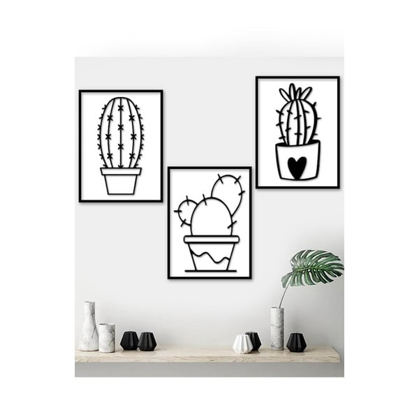 Cacti 3 db-os kép készlet fekete kerettel, 15 x 20 cm - Kate Louise
