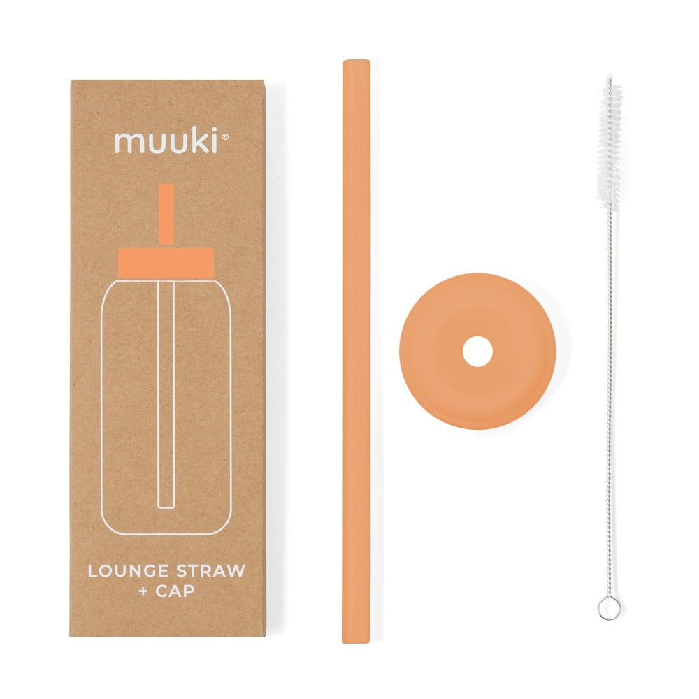 Szilikon szívószál tisztítókefével-fedéllel Tropical Papaya – Muuki