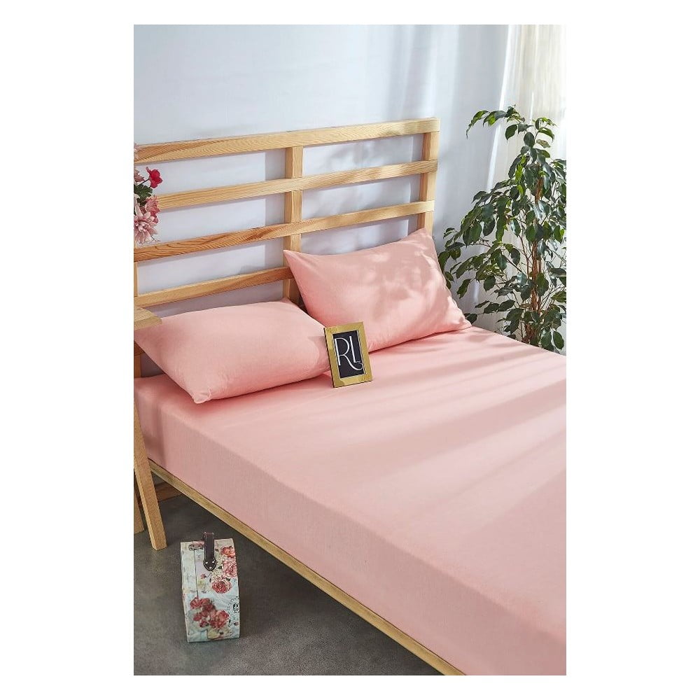 Rózsaszín gumis pamut lepedő 100x200 cm – Mila Home