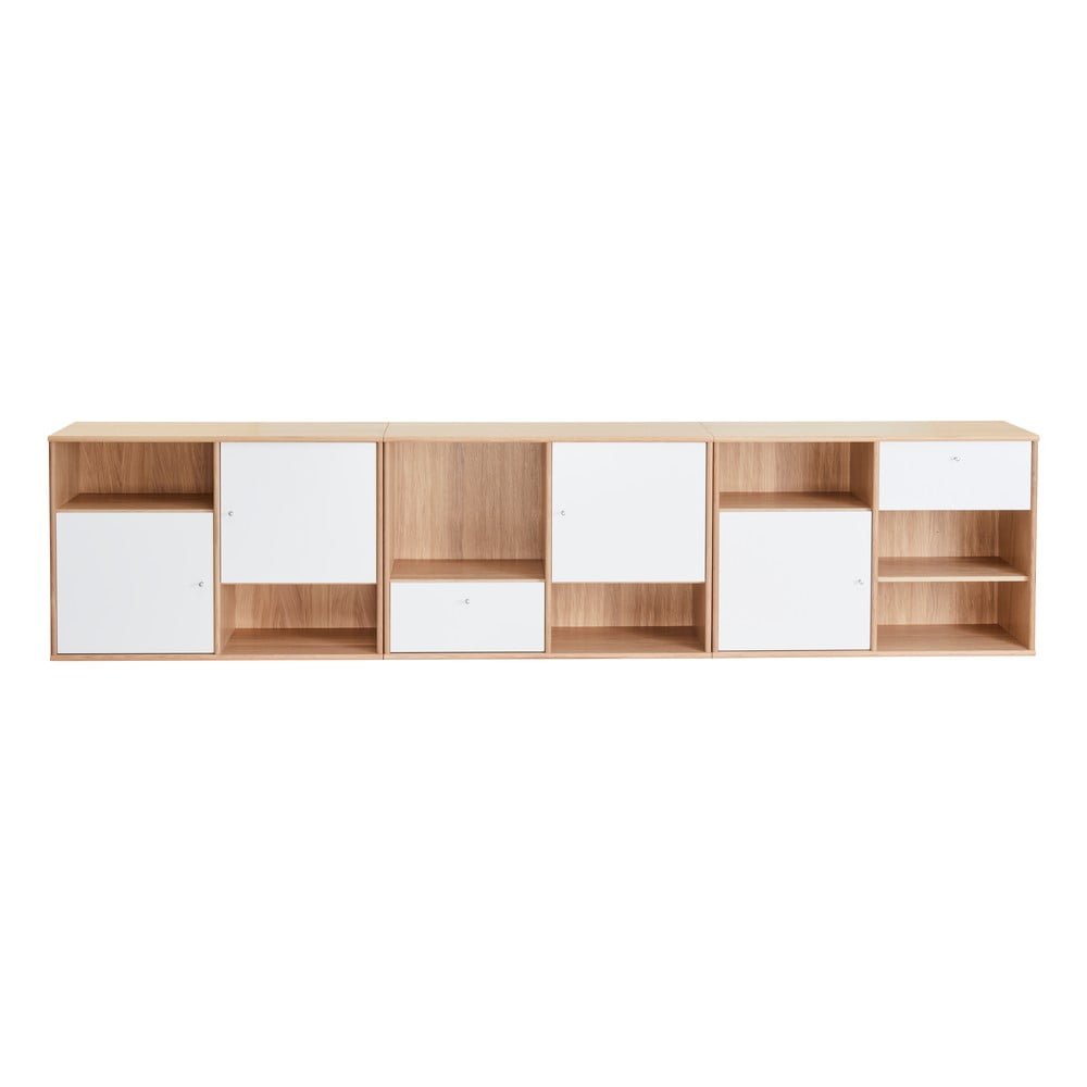 Fehér alacsony komód tölgyfa dekorral 267x61 cm mistral - hammel furniture