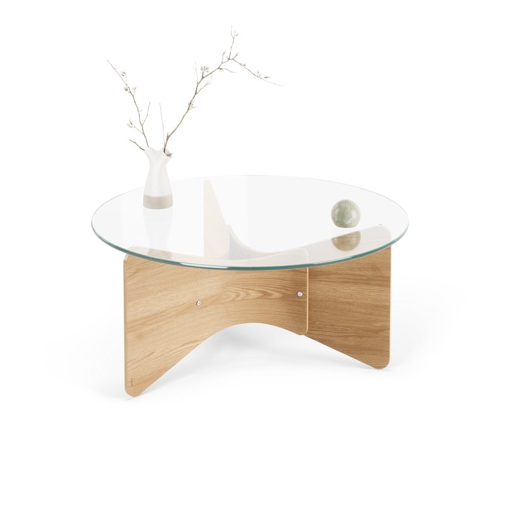 Natúr színű kerek dohányzóasztal üveg asztallappal ø 84 cm madera – umbra