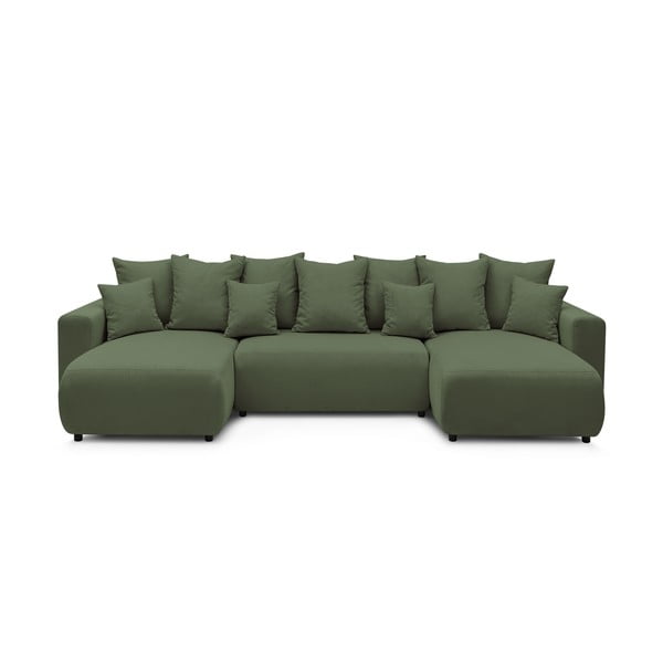 Envy zöld ''U'' alakú kordbársony kinyitható kanapé - Bobochic Paris