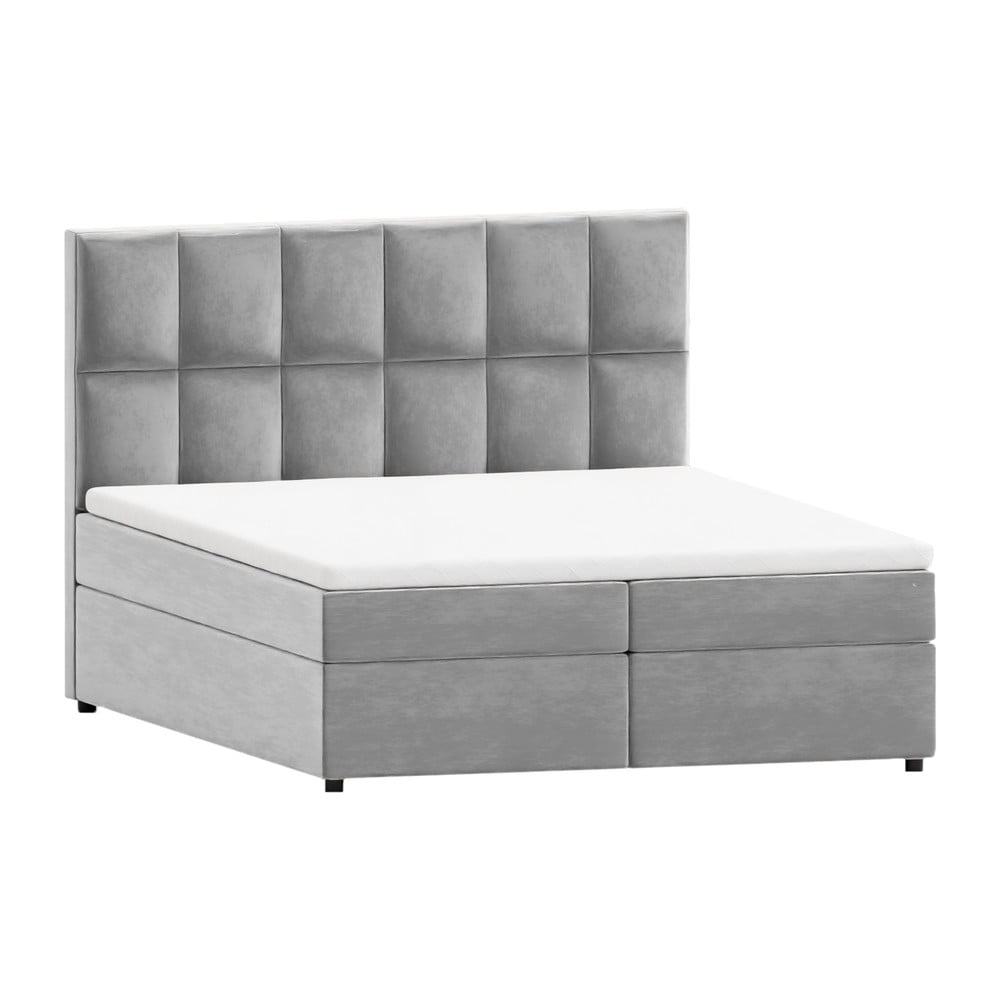 Világosszürke ágyneműtartós boxspring ágy 200x200 cm Flip – Ropez