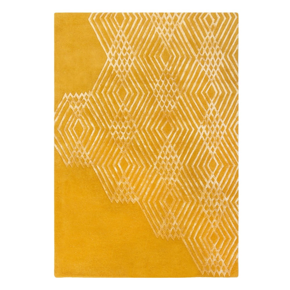 Diamonds sárga gyapjú szőnyeg, 160 x 230 cm - flair rugs