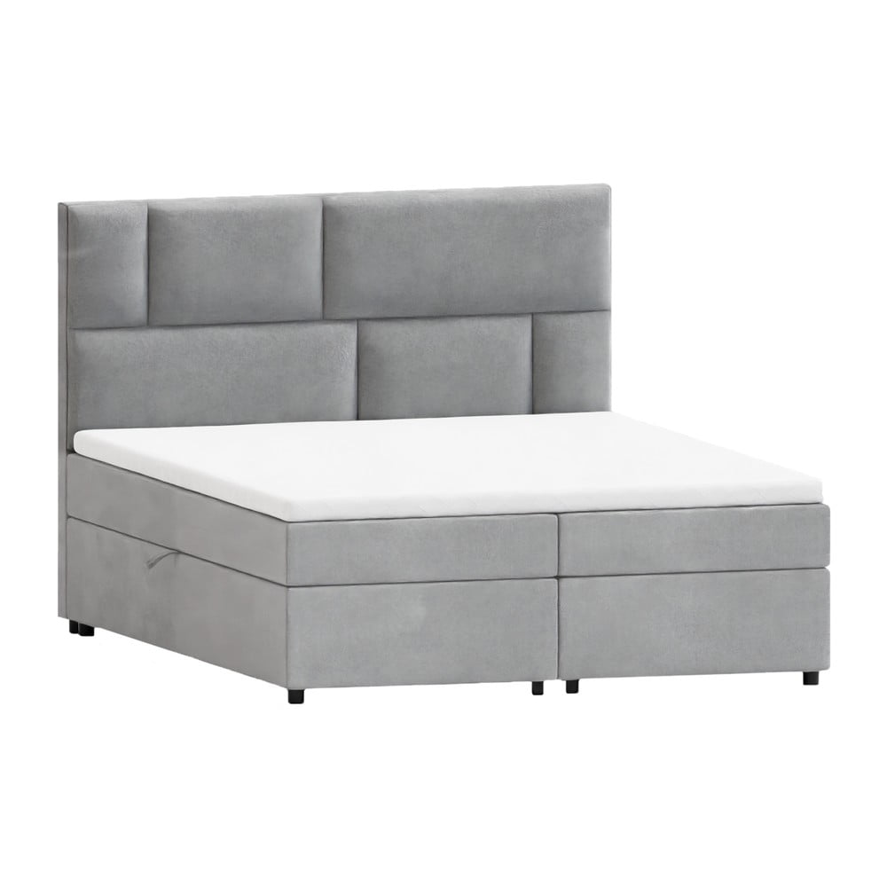 Világosszürke ágyneműtartós boxspring ágy 200x200 cm Lola – Ropez