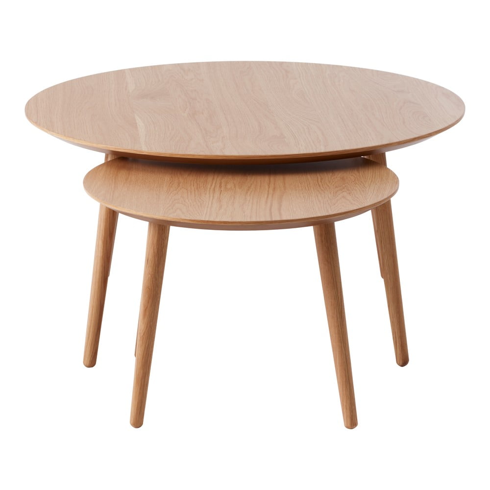 Natúr színű kerek dohányzóasztal szett tölgyfa dekorral 2 db-os ø 88 cm Adda – Unique Furniture