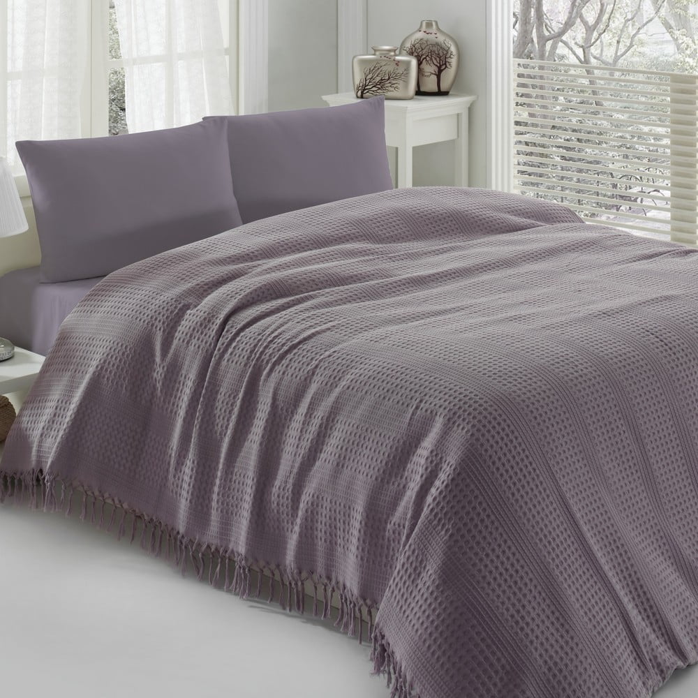 Pique lila pamut kétszemélyes ágytakaró, 220 x 240 cm