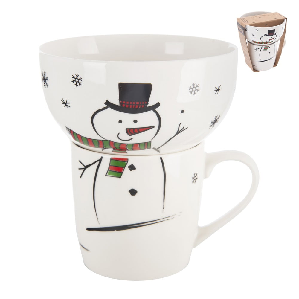 Fehér porcelán bögre és tálka szett karácsonyi mintával 2 db-os 350 ml – Orion