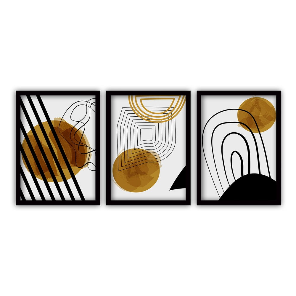 Abstract Lines 3 db-os kép készlet fekete keretben, 35 x 45 cm - Vavien Artwork