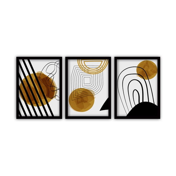 Abstract Lines 3 db-os kép készlet fekete keretben, 35 x 45 cm - Vavien Artwork