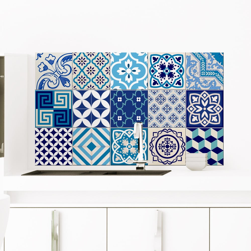 Azur 15 db-os dekorációs, falvédő matricakészlet, 10 x 10 cm - Ambiance
