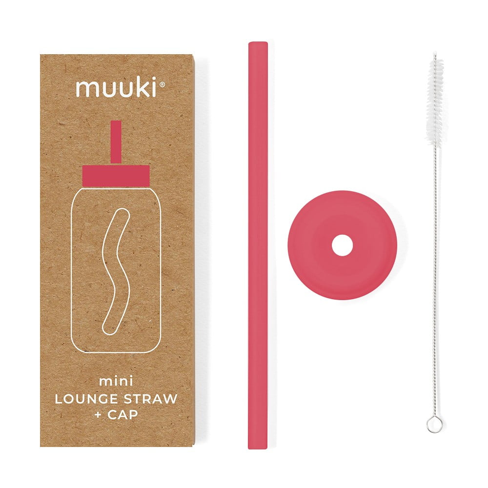 Szilikon szívószál tisztítókefével-fedéllel Watermelon High Mini – Muuki