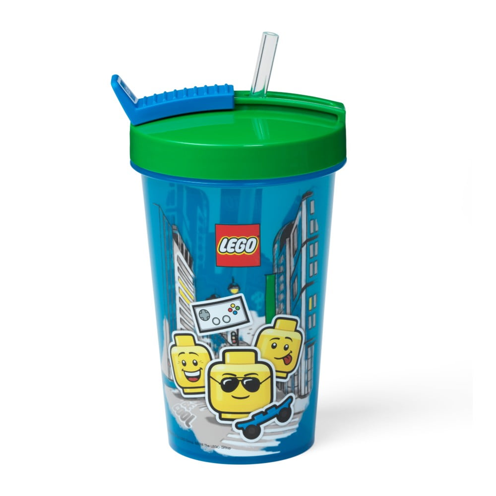 Iconic kék pohár zöld fedéllel és szívószállal, 500 ml - LEGO®