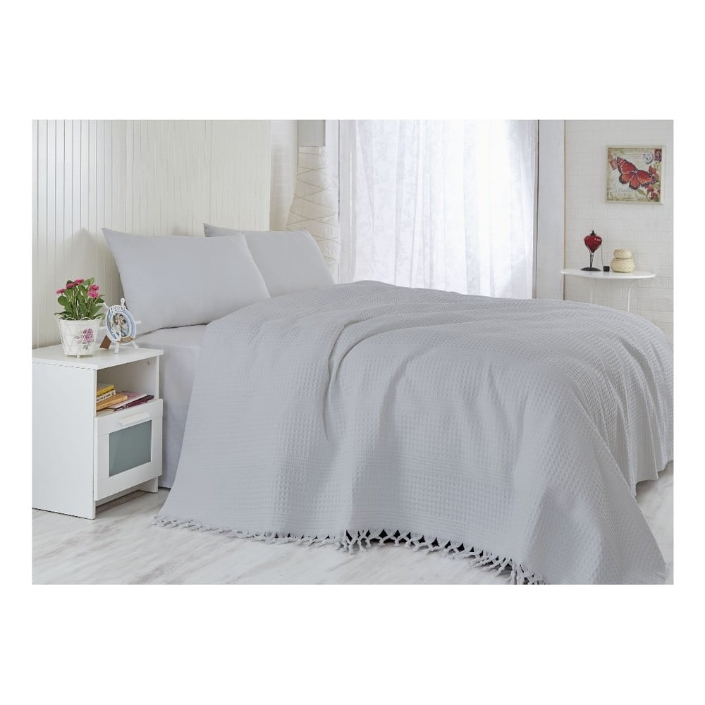 Grace szürke pamut ágytakaró egyszemélyes ágyhoz, 180 x 240 cm