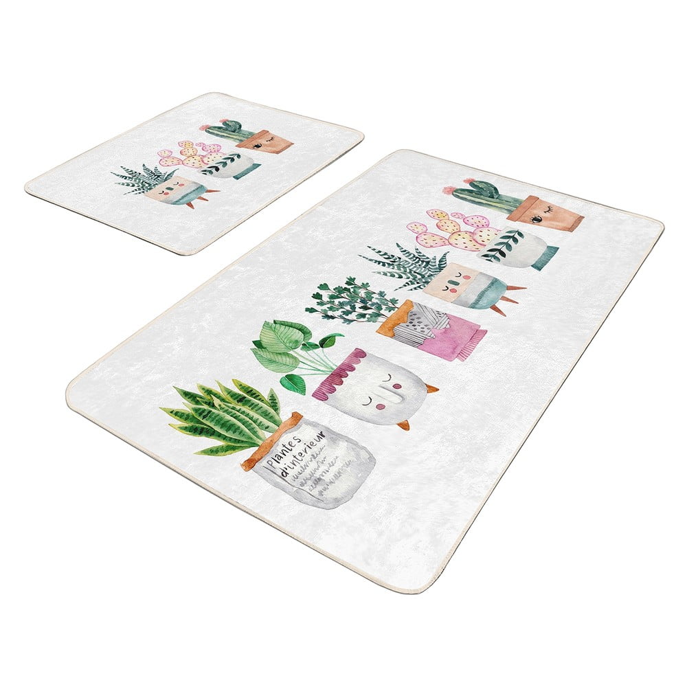 Fehér bársony fürdőszobai kilépő szett 2 db-os 60x100 cm Succulent – Mila Home