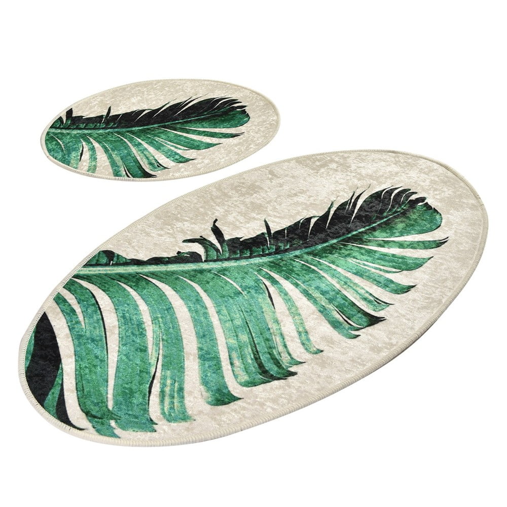 Zöld-bézs fürdőszobai kilépő szett 2 db-os 60x100 cm Floret – Foutastic