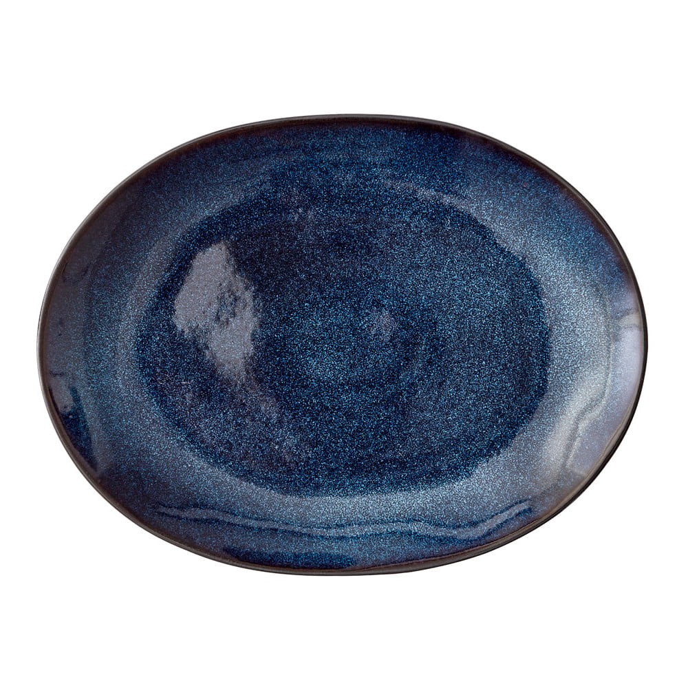 Mensa kék agyagkerámia szervírozó tányér, 30 x 22,5 cm - Bitz