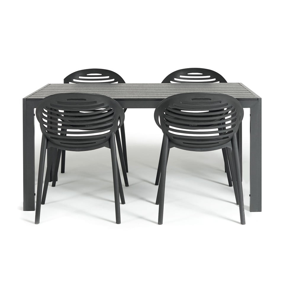 Joanna fekete 4 személyes kerti étkezőszett székekkel és viking asztallal, 90 x 150 cm - bonami selection