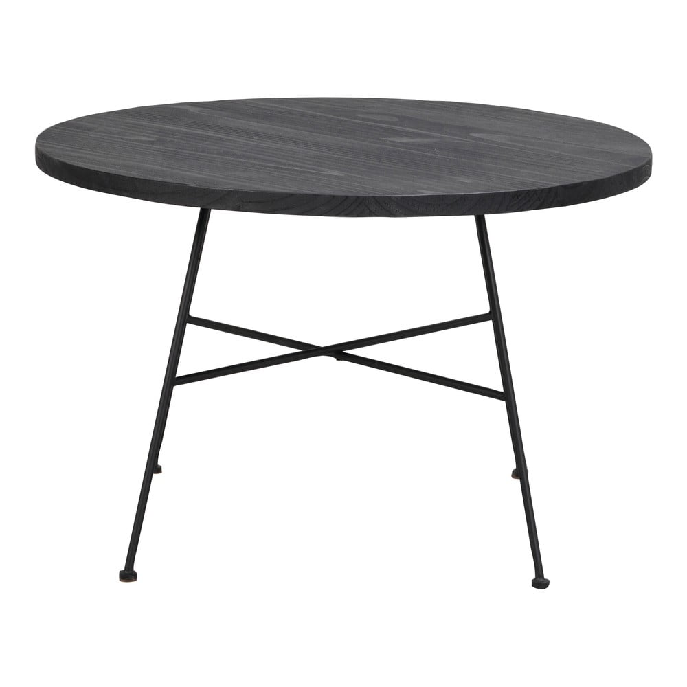 Grafton fekete dohányzóasztal borovi fenyőfa asztallappal, ø 70 cm - rowico