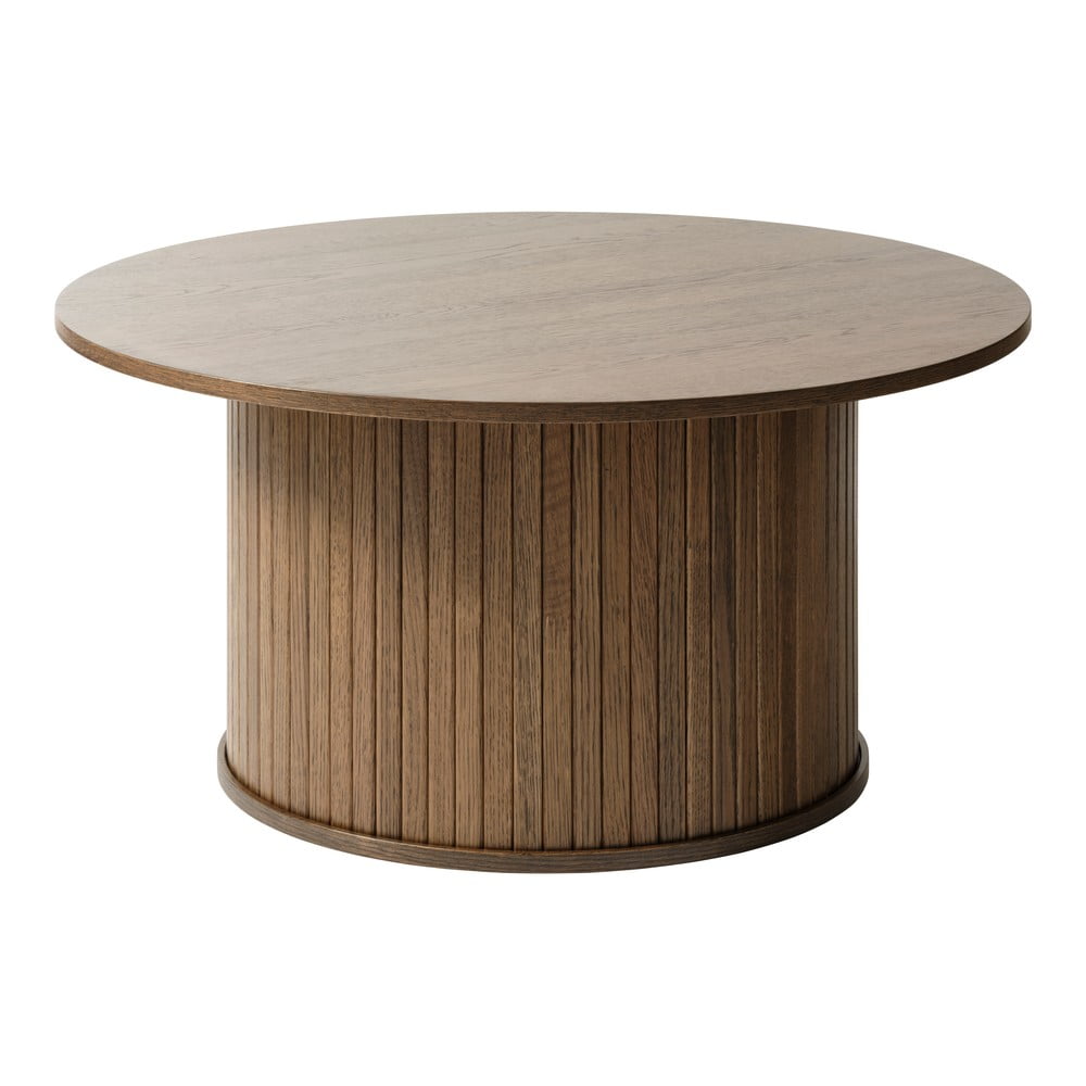 Barna kerek dohányzóasztal tölgyfa dekorral ø 90 cm nola – unique furniture
