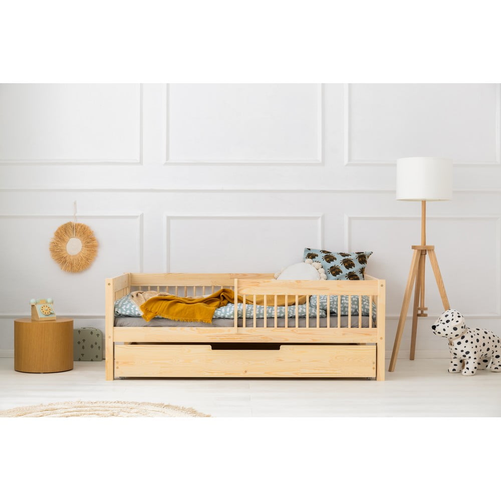 Natúr színű ágyneműtartós gyerekágy kihúzható pótággyal, ágyráccsal 140x200 cm CPW – Adeko