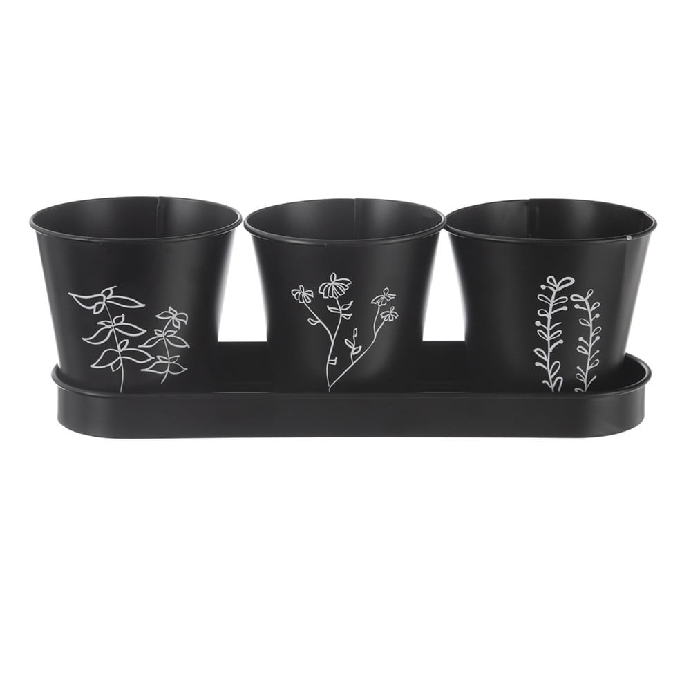 Fém virágcserép készlet fűszernövényekhez 3 db-os ø 11 cm Black – Orion