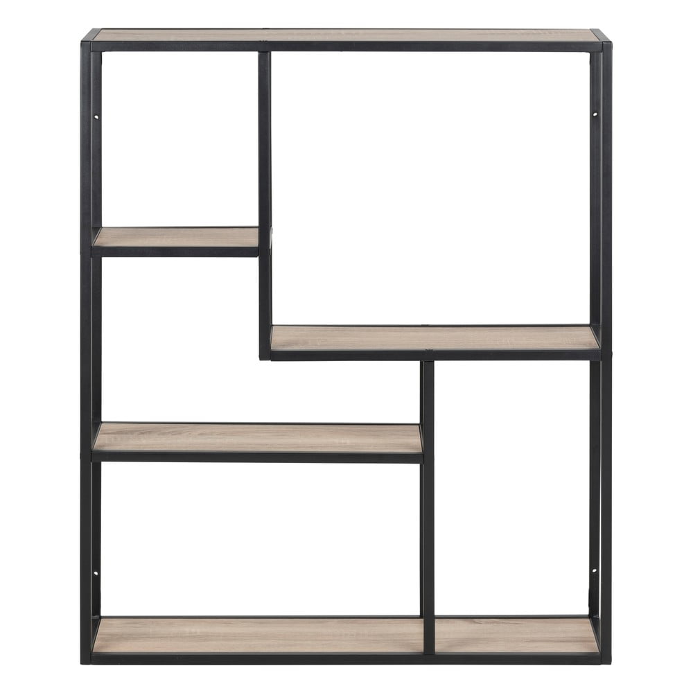 Fekete-natúr színű fali könyvespolc tölgyfa dekorral 75x91 cm Seaford – Actona