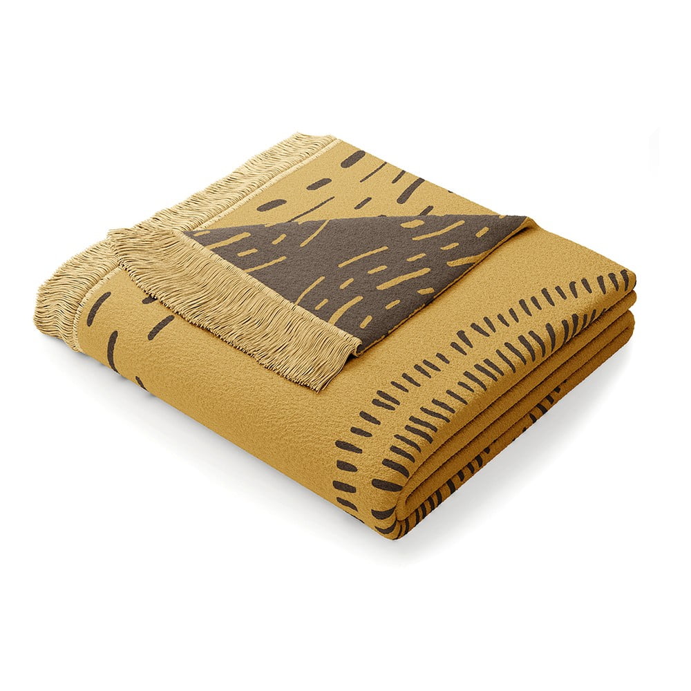 Infinity mustársárga pamutkeverék takaró, 150 x 200 cm - AmeliaHome