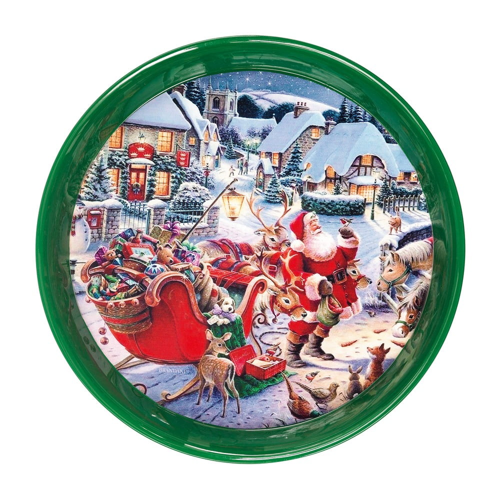 Zöld kerek kínáló tálca karácsonyi mintával, ⌀ 38 cm - Brandani