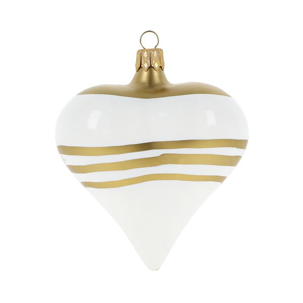 3 db-os fehér-aranyszínű szívalakú üveg karácsonyi dísz készlet - Ego Dekor